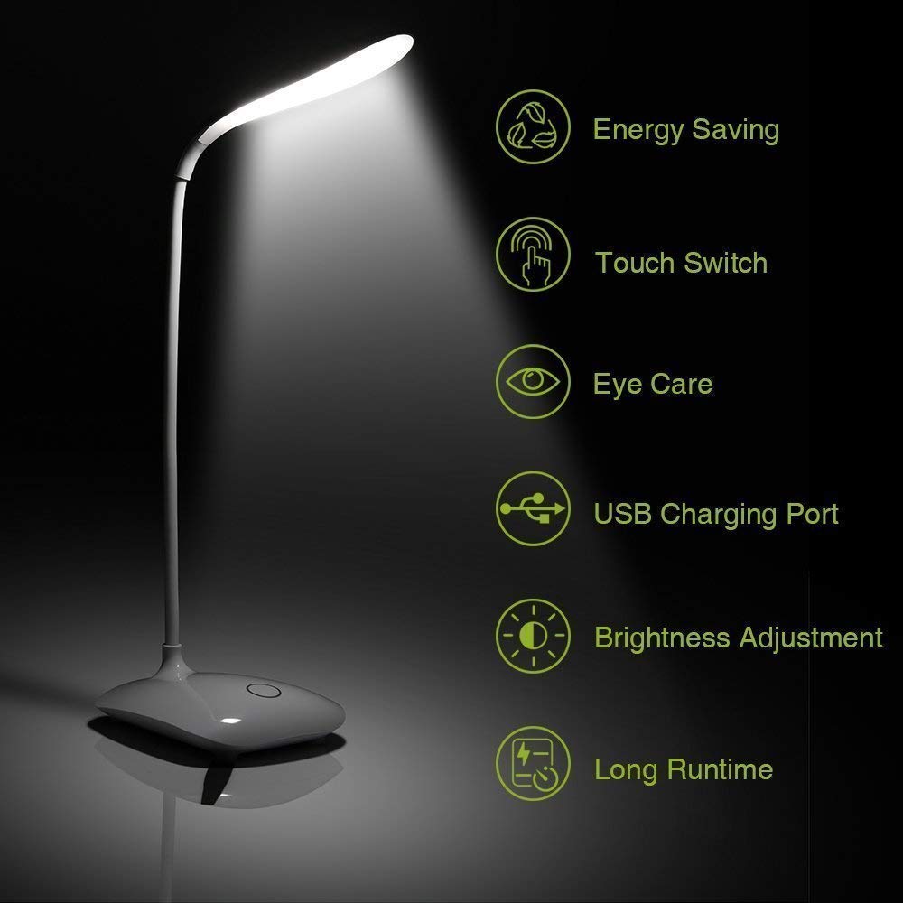 Touch LED Table Lamp With USB Cable – Adjustable Height Bedside Night Light with Polished Finish for Bedroom (Random color)
