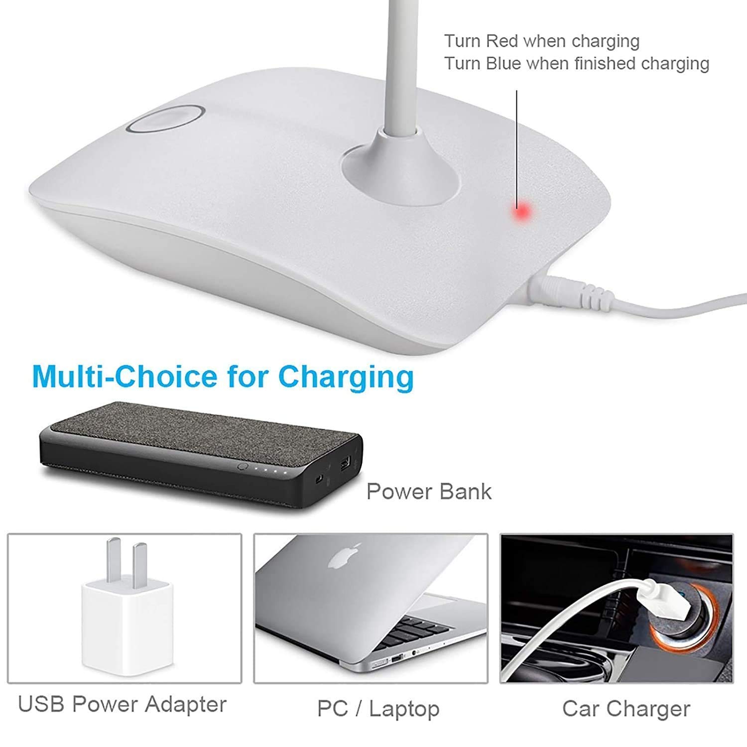 Touch LED Table Lamp With USB Cable – Adjustable Height Bedside Night Light with Polished Finish for Bedroom (Random color)