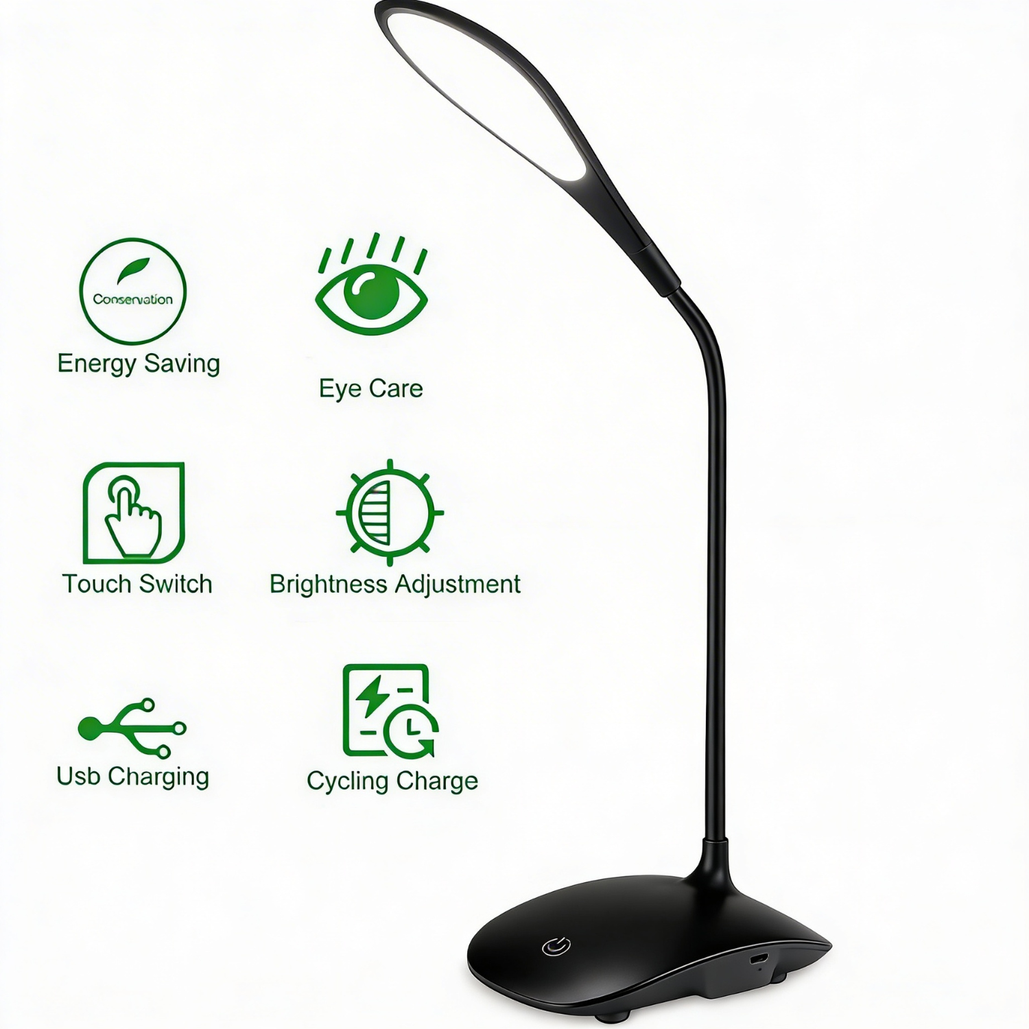 Touch LED Table Lamp With USB Cable – Adjustable Height Bedside Night Light with Polished Finish for Bedroom (Random color)